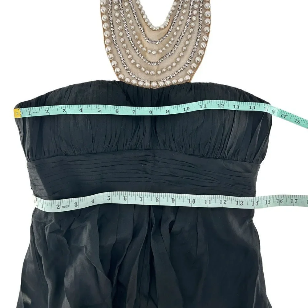 Aidan Mattox Midi Pearl Gem Collar Black Silk Dress Size 8 - Picture 12 of 13